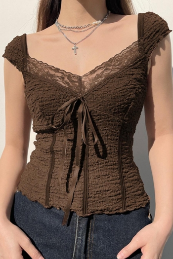 stylish solid color lace stretch slim top