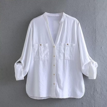 casual xs-l non-stretch 3 colors v-neck single-breasted blouse