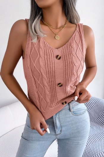 casual slight stretch twist knitted 3 color button decor all-match tank top