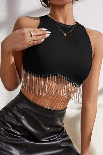 stretch rhinestone tassel decor sexy all-match crop tank top