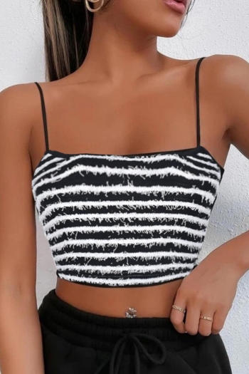 sexy plus size  slight stretch knitted stripe fuzzy sling crop top