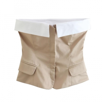 exquisite xs-l non-stretch single-breasted fake pocket slim tube vest