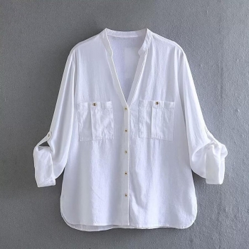 casual xs-l 3 colors non-stretch single-breasted pocket loose blouse