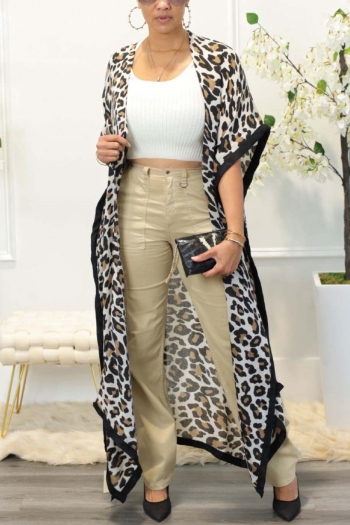 casual plus size non stretch chiffon leopard printing cardigan (only caridgan)