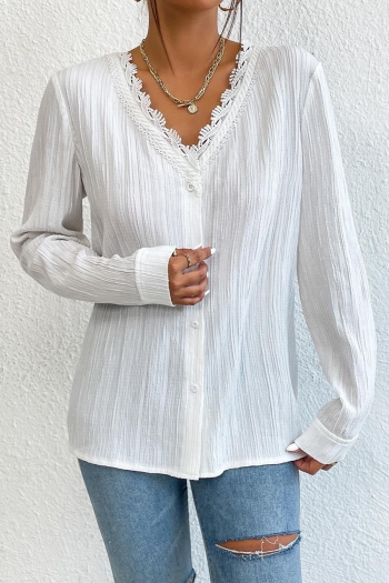 casual non-stretch pleated v-neck button blouses