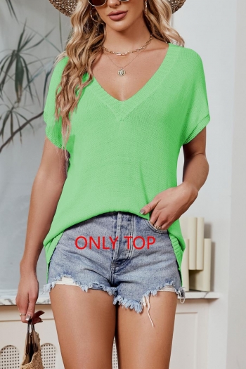 casual slight stretch 2 colors knitted v-neck loose t-shirt(only t-shirt)