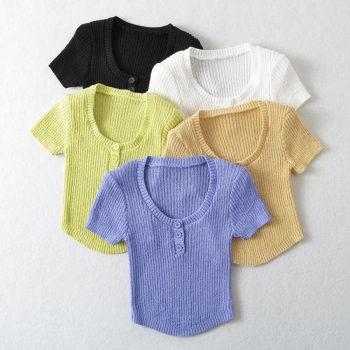 exquisite slight stretch shoulder pad knitted slim t-shirt size run small