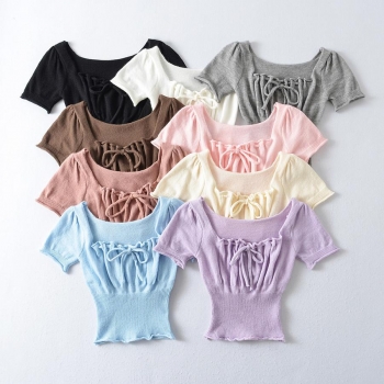 stylish slight stretch 9-colors solid color knitted slim t-shirt size run small
