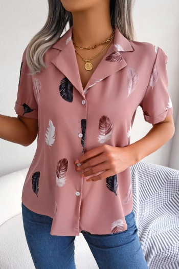 stylish non-stretch feather printing single-breasted suit collar loose blouse