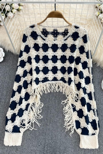 stylish knitted stretch hollow tassel long sleeve all-match sweater