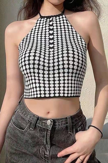 sexy stretch polka dot knitted halter-neck backless slim crop vest