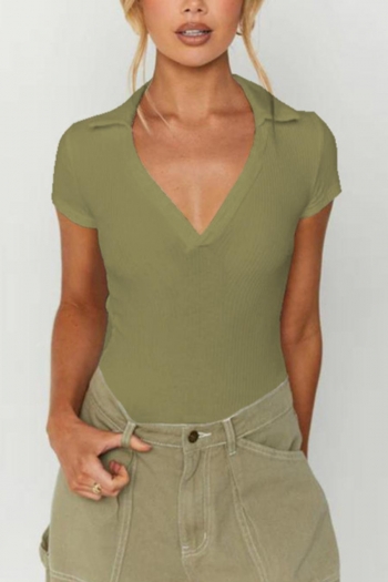 stylish slight stretch solid color simple slim short sleeve t-shirt