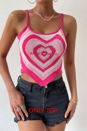 exquisite stretch heart-shape & stripe knitted letter embroidery slim vest