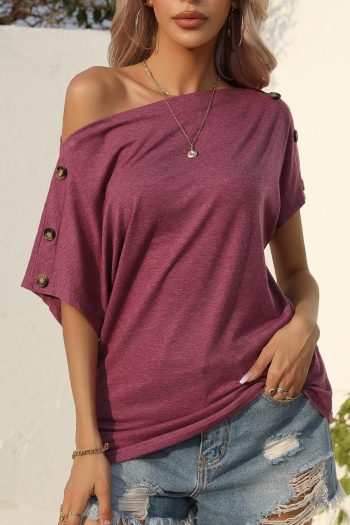 stylish plus size solid color stretch off-the-shoulder loose t-shirt
