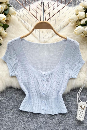 exquisite stretch knitted single-breasted slim solid color crop top
