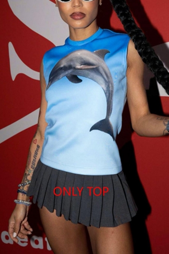 casual slight stretch dolphin fixed printing all-match tank top(only tank top)