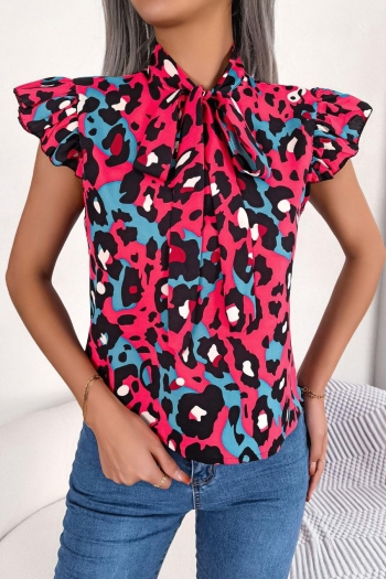 stylish leopard printing non-stretch chiffon ruffle all-match blouse