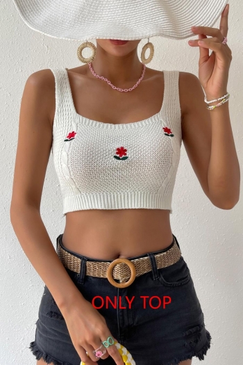 exquisite 5 colors knitted stretch flower embroidered slim crop vest