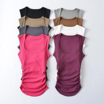 stylish slight stretch simple 8-colors pleated sleeveless vest size run small