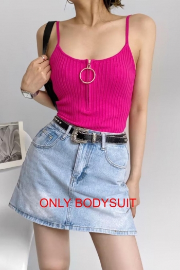 sexy slight stretch zip-up ring knit slim sling bodysuit size run small