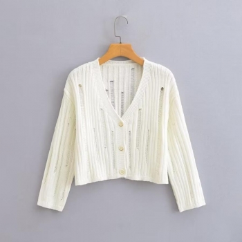 exquisite slight stretch v-neck hole button knitted cardigan size run small
