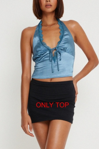 sexy non-stretch solid color lace halter neck backless zip-up hot vest