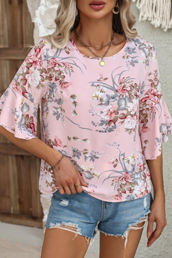 stylish non-stretch 9-colors flower batch printing loose top