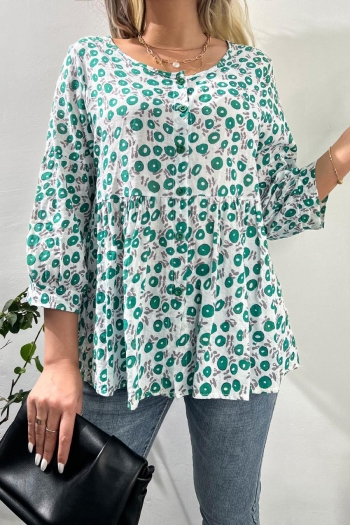 casual non-stretch batch printing crew neck button blouses