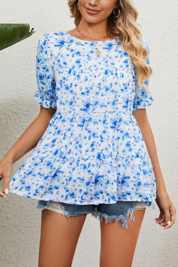 casual plus size non-stretch chiffon floral batch printing blouse#1