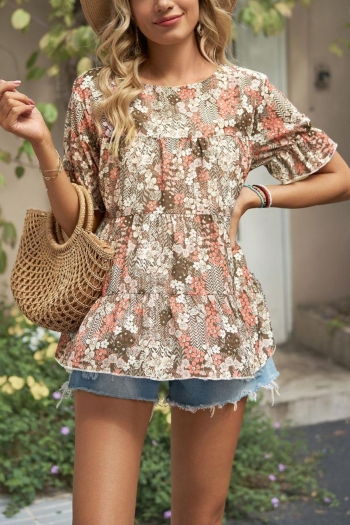 casual plus size non-stretch chiffon floral batch printing blouse#2