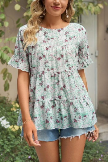 casual plus size non-stretch chiffon floral batch printing blouse#3