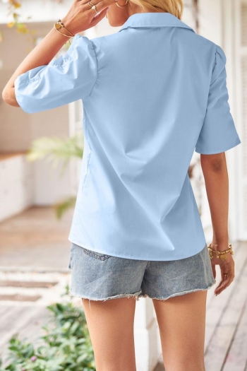 Casual plus size non-stretch solid color lapel button blouses