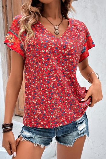 stylish plus size non-stretch floral batch printing loose top