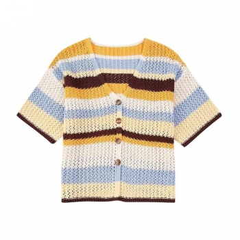 casual slight stretch stripe ribbed knit sweater