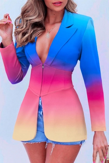 sexy plus-size slight stretch gradient colors zip-up blazers