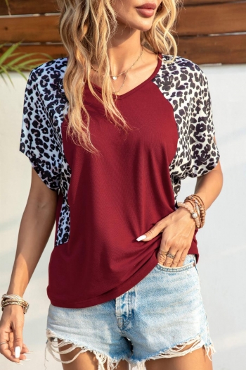 casual plus size leopard printing slight stretch v-neck loose t-shirt