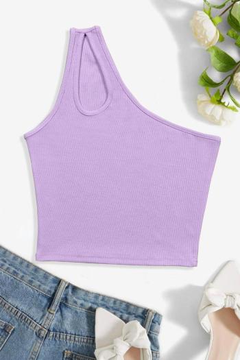 exquisite slight stretch solid color one shoulder slim cropped tank top