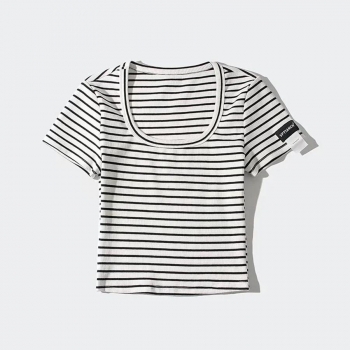 exquisite slight stretch stripe print slim crop t-shirt size run small
