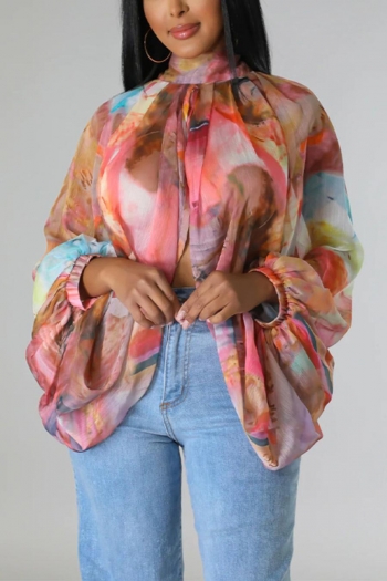 sexy plus size batch printing non-stretch chiffon bat sleeve blouse #1