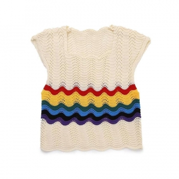 sexy slight stretch all-match multicolor wavy striped knit vest size run small