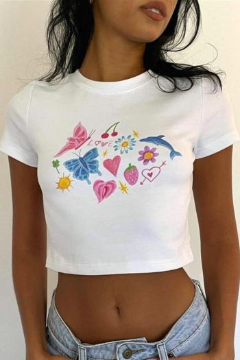 sexy slight stretch color butterfly flower slim crop top
