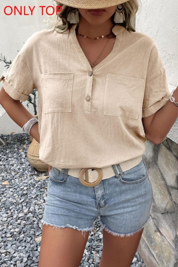 casual non-stretch 3 colors v-neck short sleeve all-match blouse(only top)