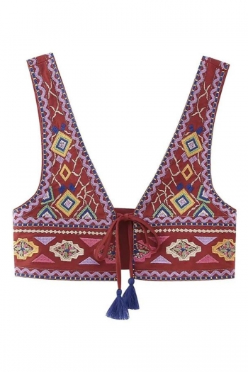 exquisite non-stretch embroidered backless vest size run small
