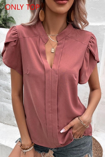 stylish non-stretch pure color v-neck all-match blouse(only top)