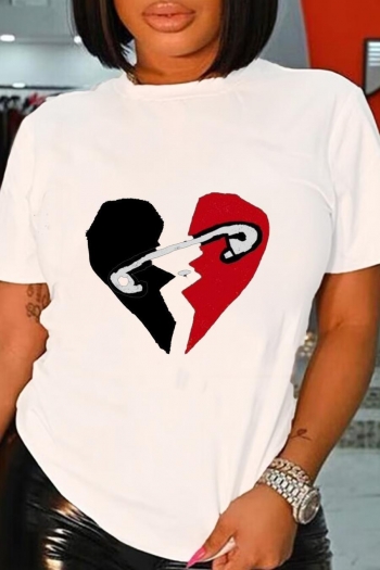 casual plus size heart-shape printing slight stretch cotton t-shirt
