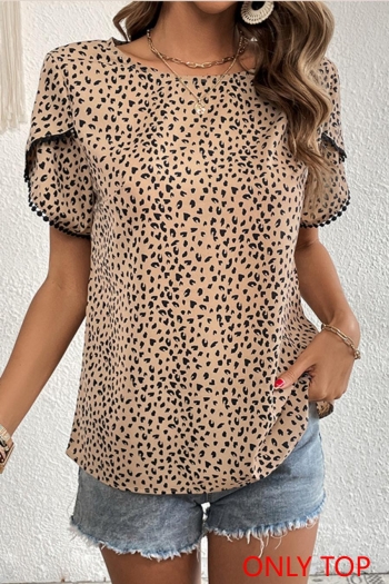 casual non-stretch leopard loose button  back hollow blouses