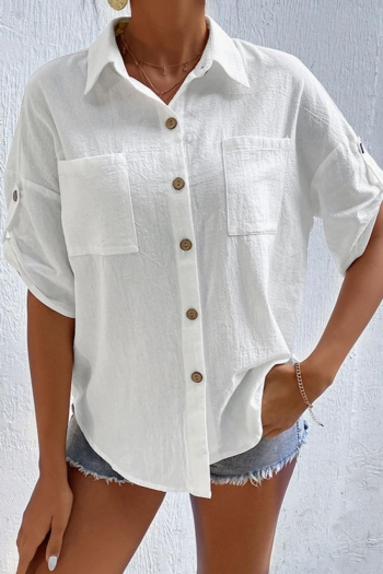 casual non-stretch button pocket blouses
