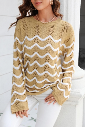 casual slight stretch cut out stripe knitted long sleeve sweater