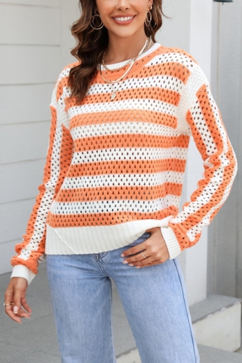 casual slight stretch 4 colors cut out stripe knitted all-match sweater