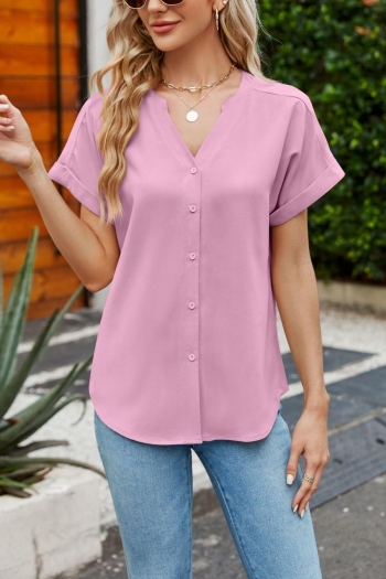 casual plus size non-stretch 4 colors v-neck single-breasted all-match blouse